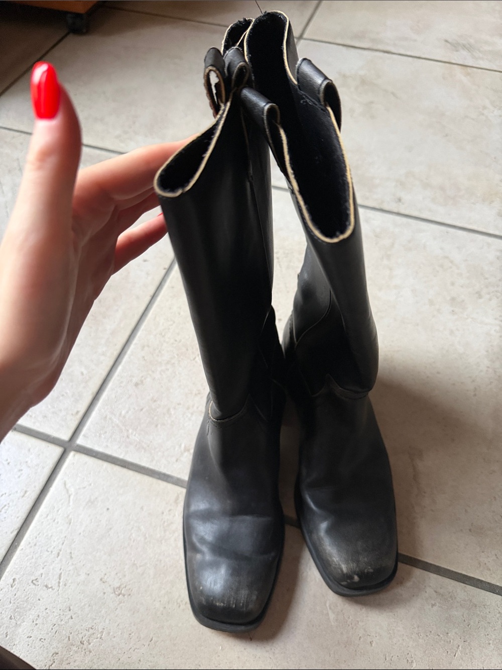 stradivarius Black Tall Leather Rain Boots